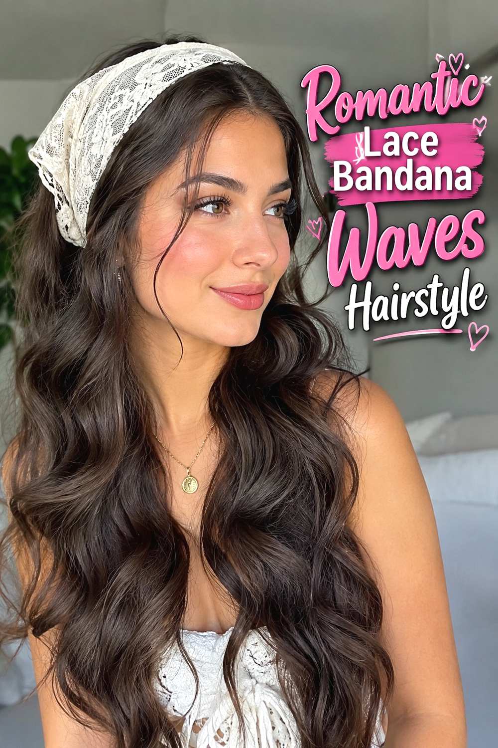 1. Romantic Lace Bandana Waves Hairstyle