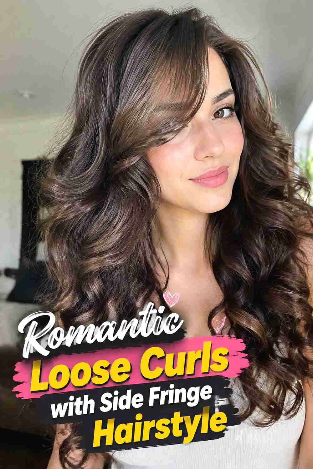 16. Romantic Loose Curls With Side Fringe Hairstyle