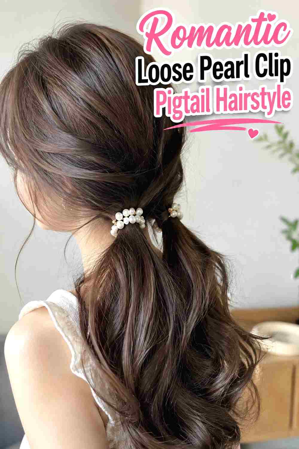 13. Romantic Loose Pearl Clip Pigtail Hairstyle