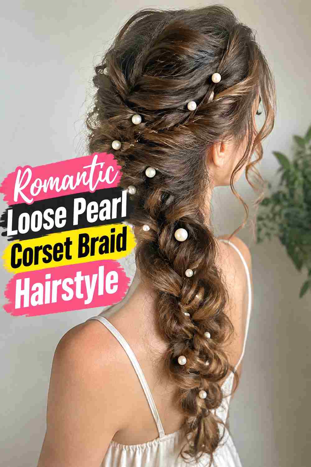 9. Romantic Loose Pearl Corset Braid Hairstyle