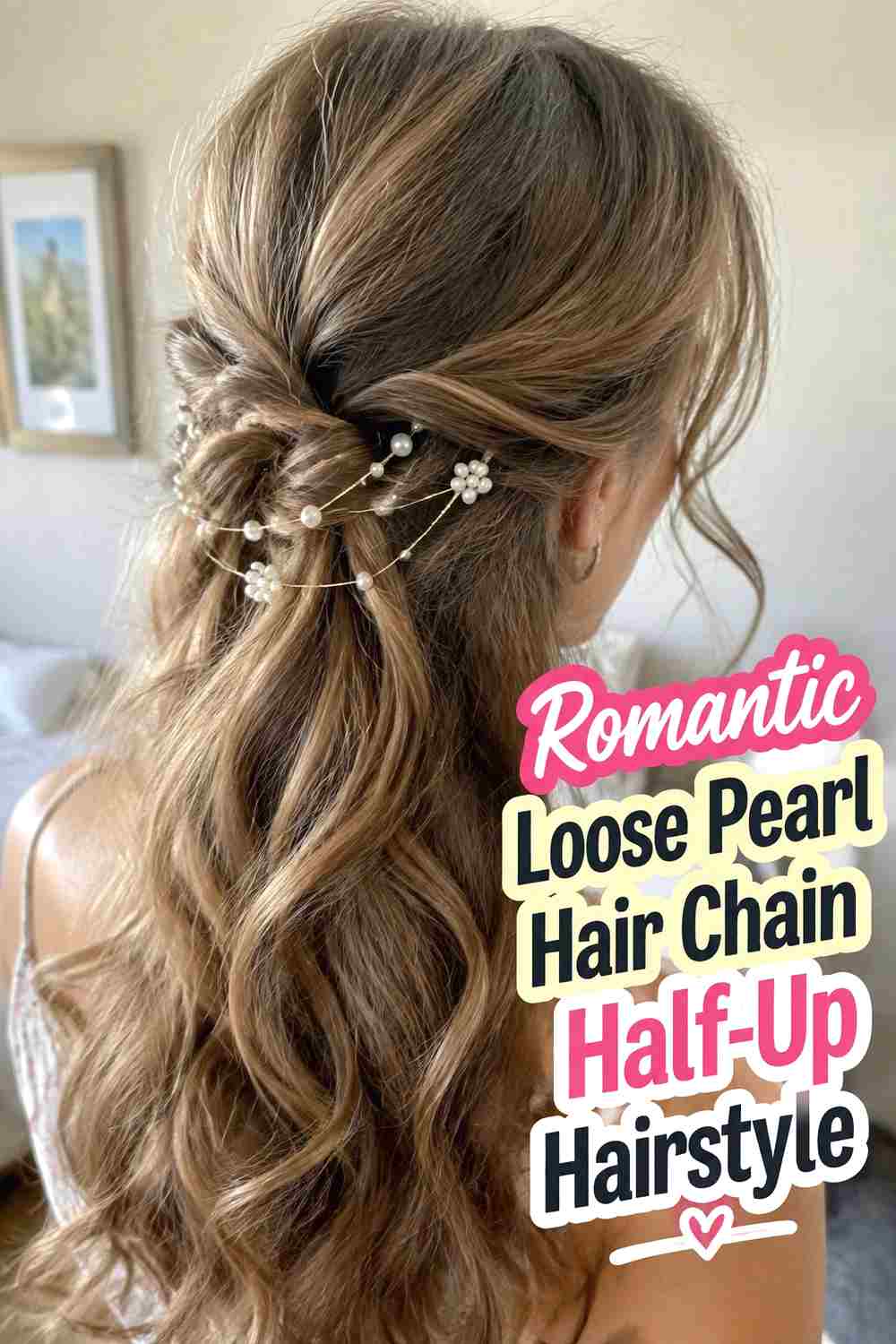17. Romantic Loose Pearl Hair Chain Half Up Hairstyle