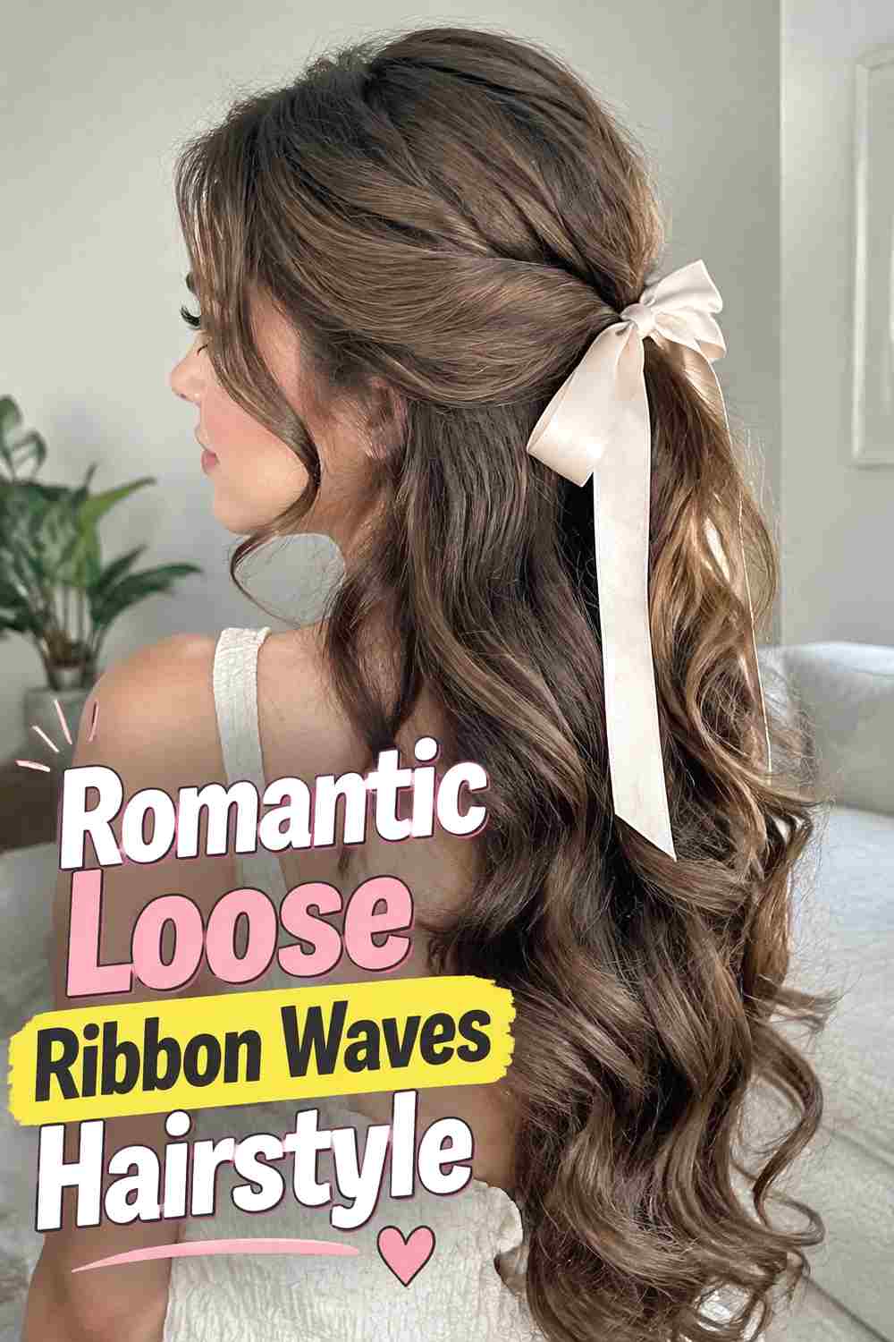 13. Romantic Loose Ribbon Waves Hairstyle