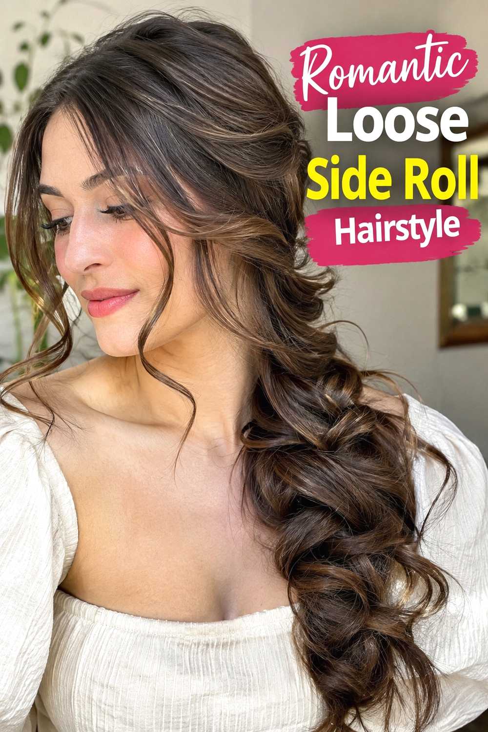 6. Romantic Loose Side Roll Hairstyle
