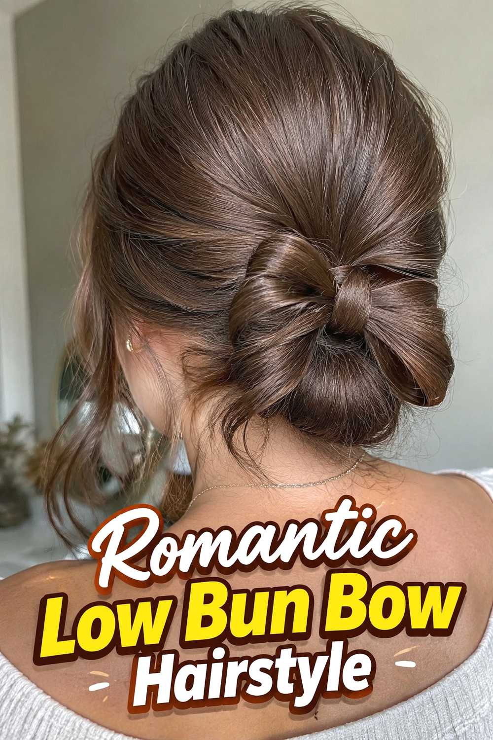 7. Romantic Low Bun Bow Hairstyle