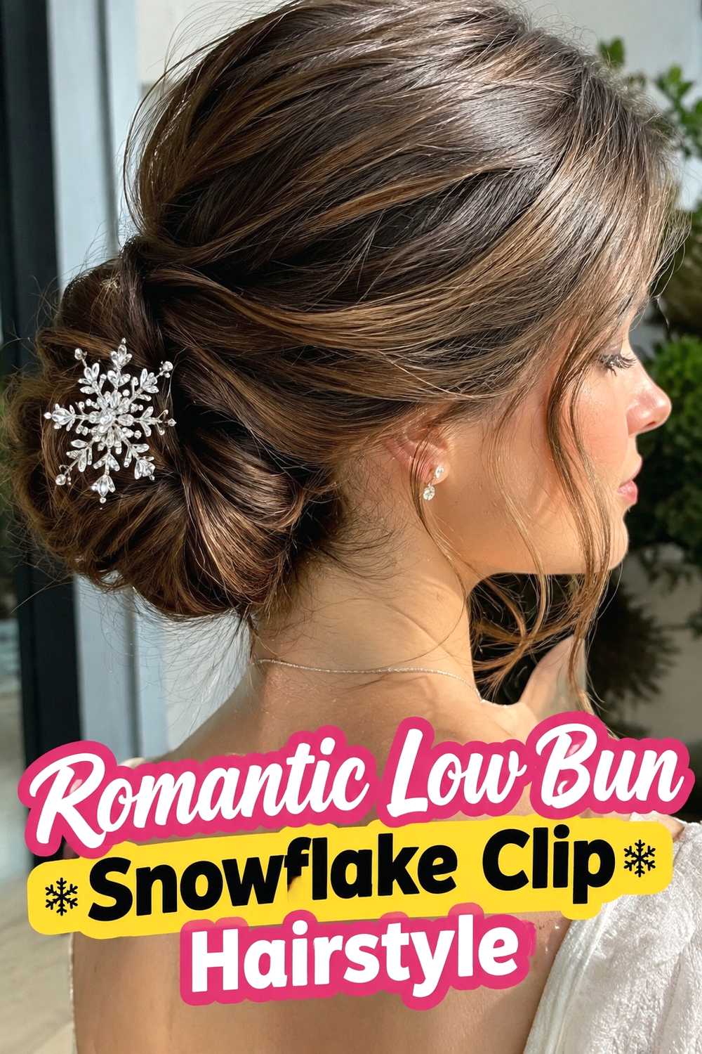 4. Romantic Low Bun Snowflake Clip Hairstyle
