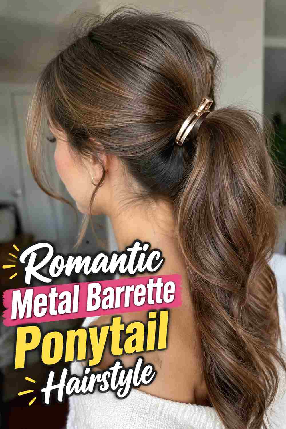 17. Romantic Metal Barrette Ponytail Hairstyle