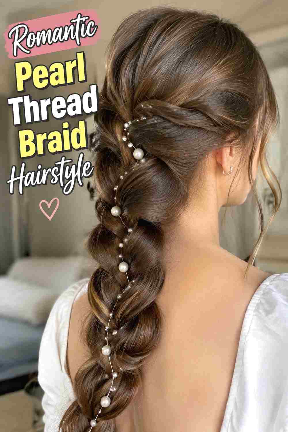 14. Romantic Pearl Thread Braid Hairstyle