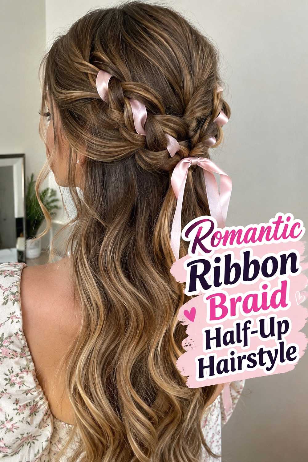 12. Romantic Ribbon Braid Half Up Hairstyle