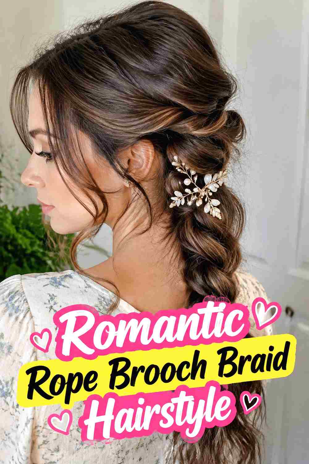 10. Romantic Rope Brooch Braid Hairstyle