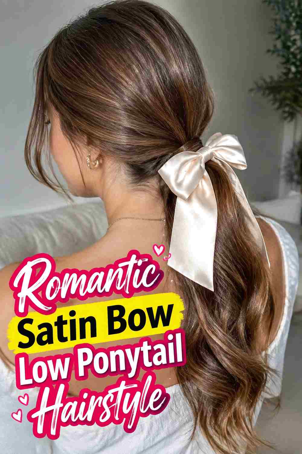 11. Romantic Satin Bow Low Ponytail Hairstyle
