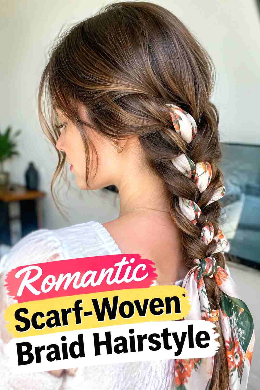 20. Romantic Scarf Woven Braid Hairstyle