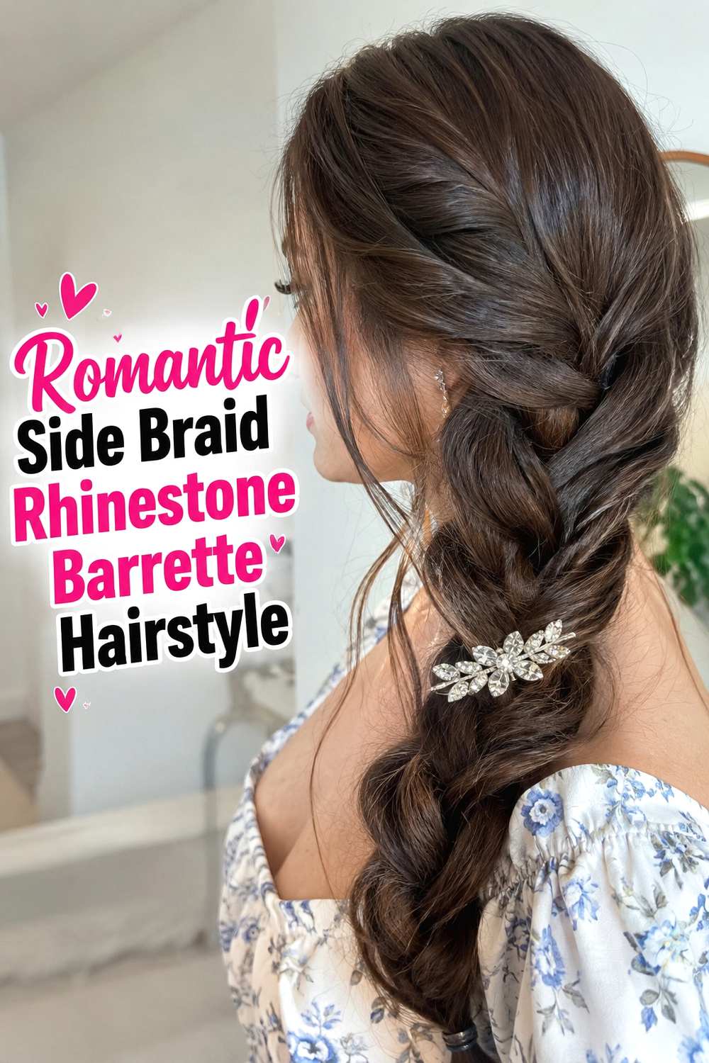 12. Romantic Side Braid Rhinestone Barrette Hairstyle