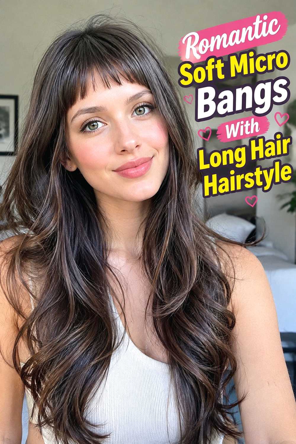 15. Romantic Soft Micro Bangs With Long Hair Hairstyle