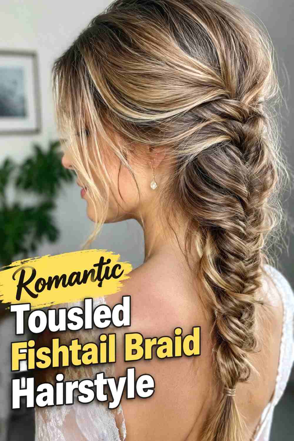 16. Romantic Tousled Fishtail Braid Hairstyle