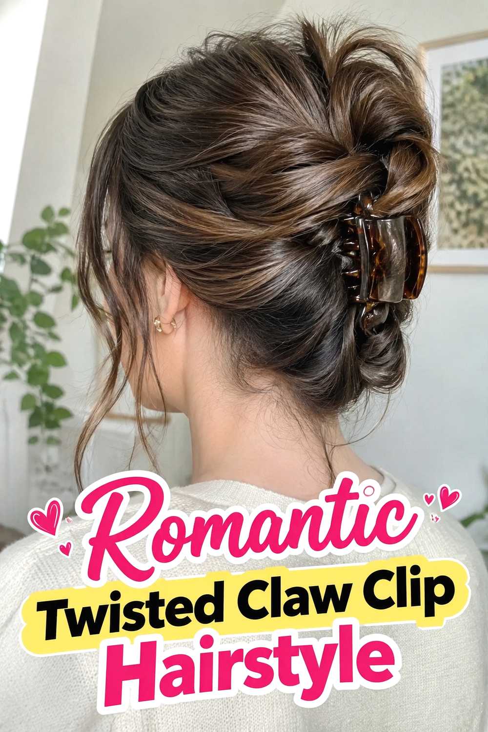 14. Romantic Twisted Claw Clip Hairstyle