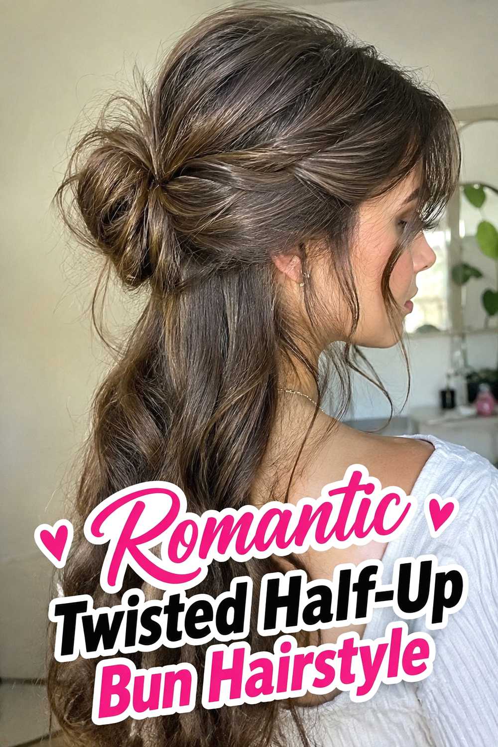 7. Romantic Twisted Half Up Bun Hairstyle