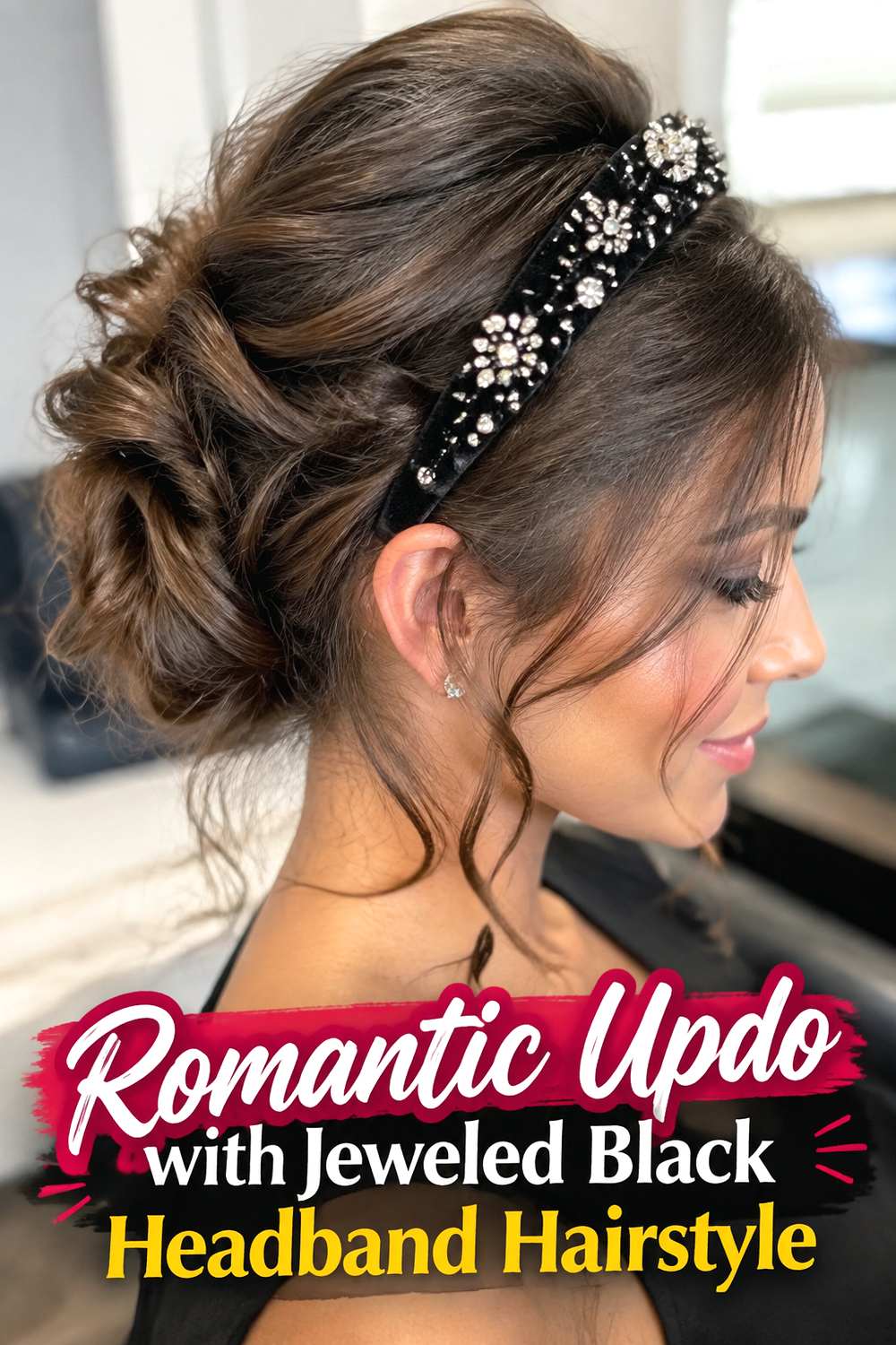 Romantic Updo with Jeweled Black Headband Hairstyle