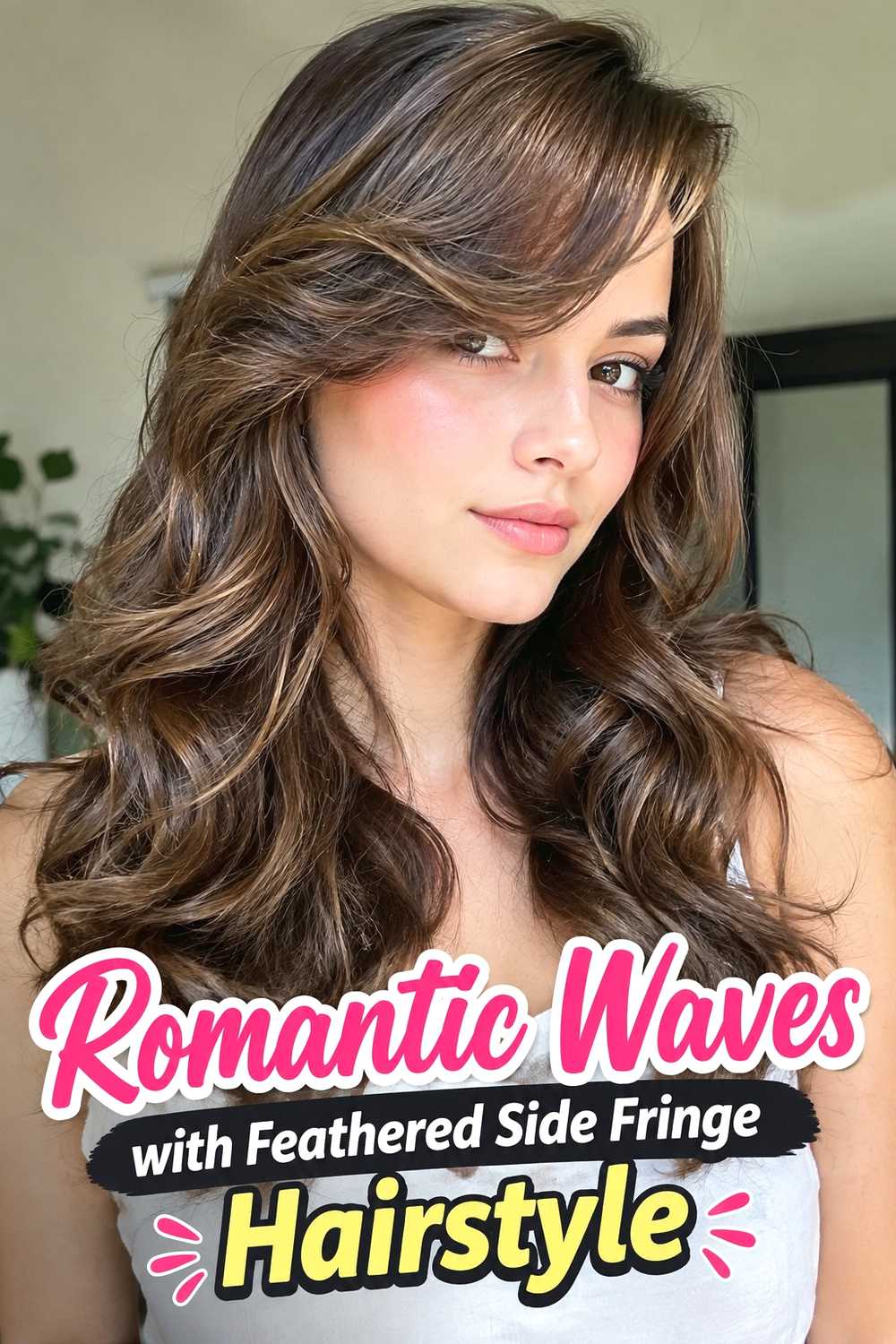 17. Romantic Waves With Feathered Side Fringe Hairstyle