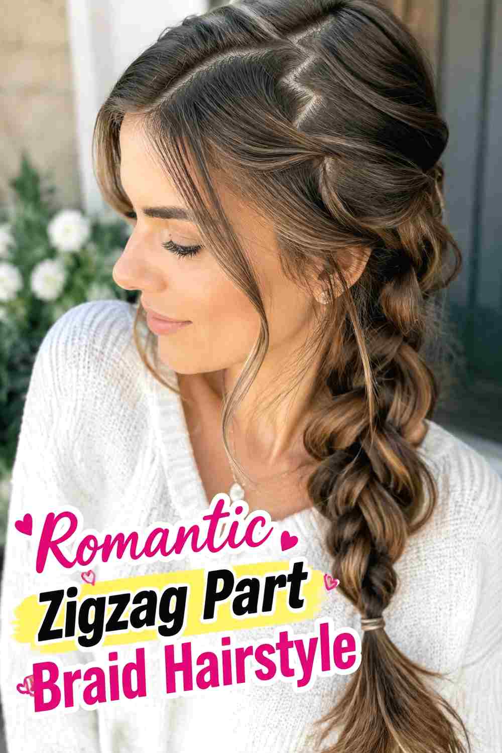 20. Romantic Zigzag Part Braid Hairstyle