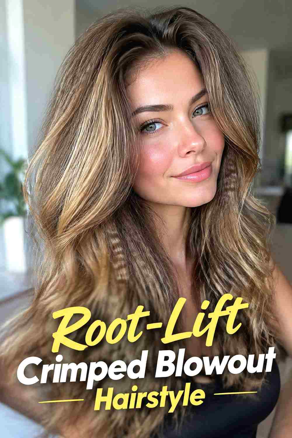 8. Root Lift Crimped Blowout Hairstyle