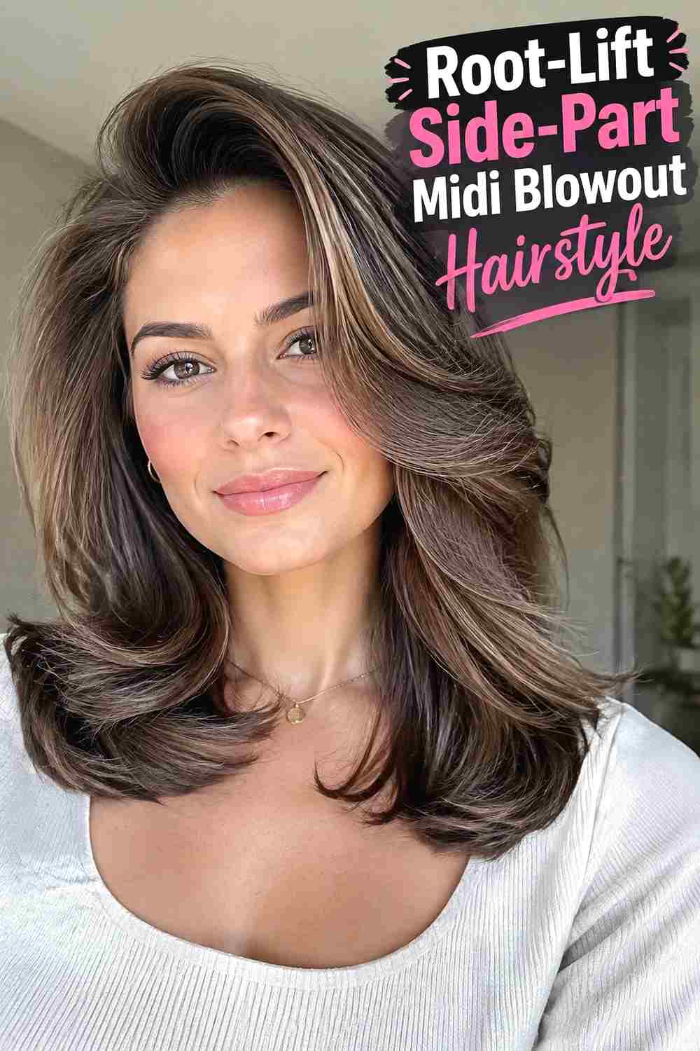 11. Root Lift Side Part Midi Blowout Hairstyle