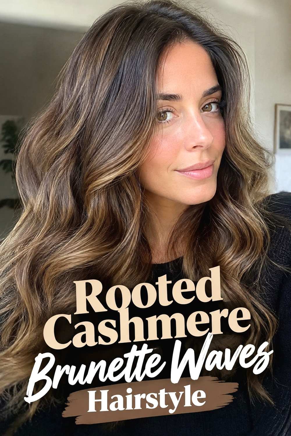 9. Rooted Cashmere Brunette Waves Hairstyle