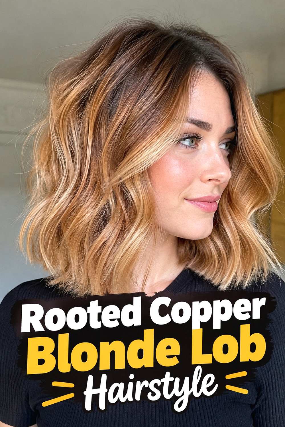 5. Rooted Copper Blonde Lob Hairstyle