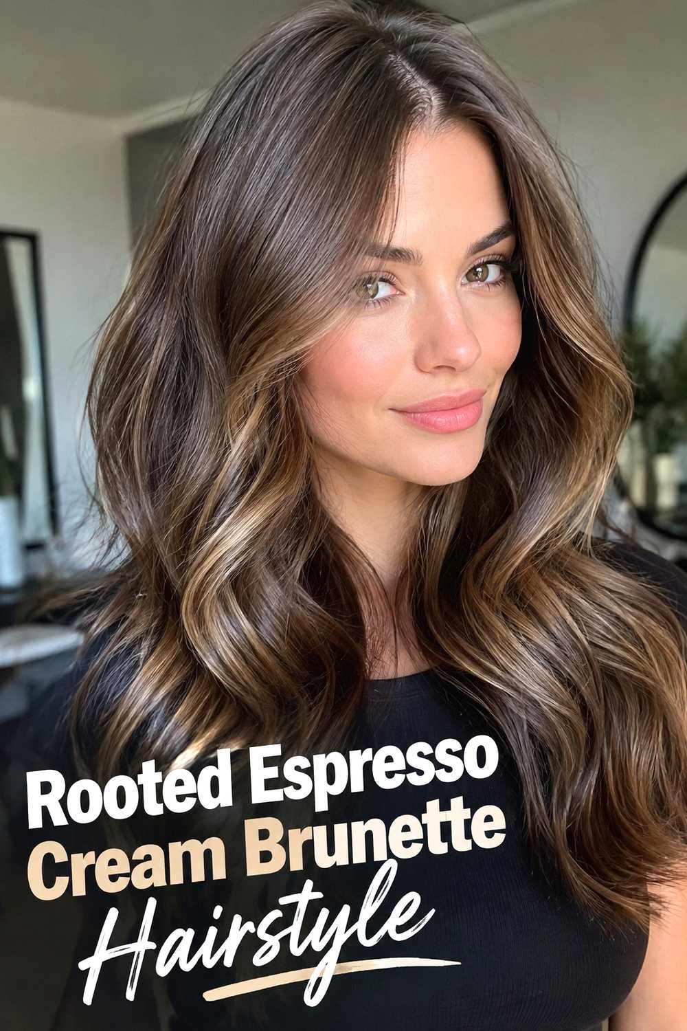 12. Rooted Espresso Cream Brunette Hairstyle