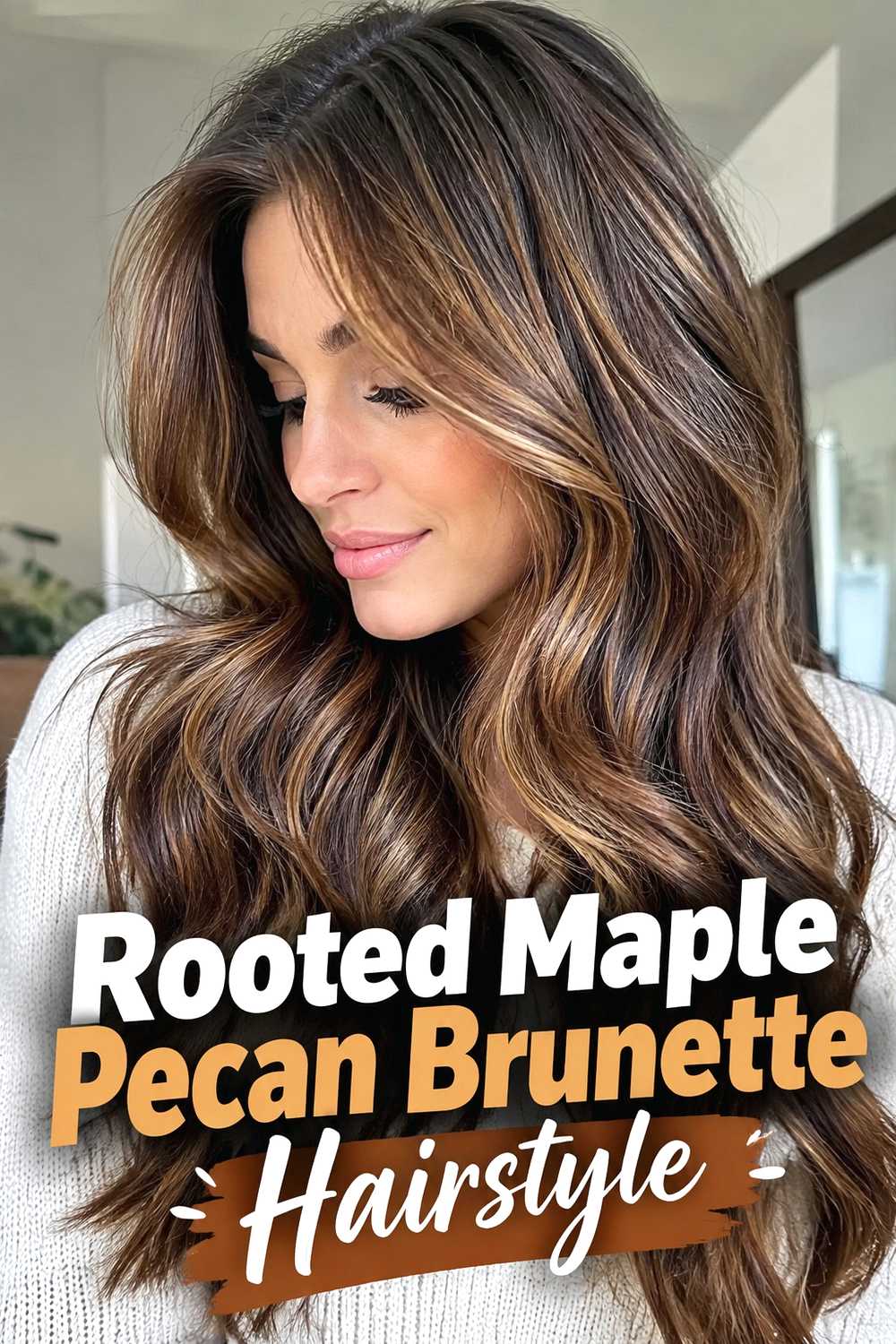 11. Rooted Maple Pecan Brunette Hairstyle