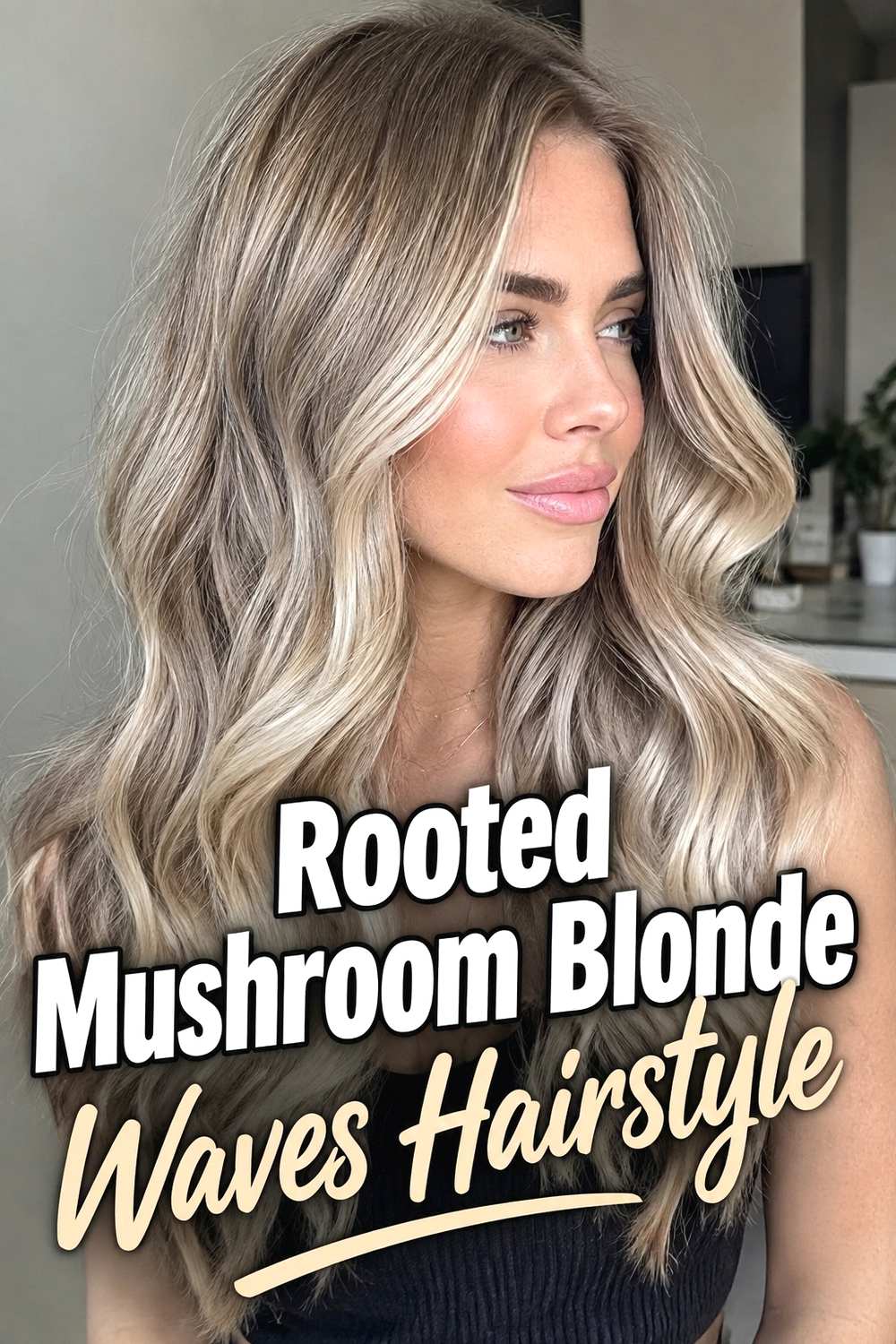 3. Rooted Mushroom Blonde Waves Hairstyle