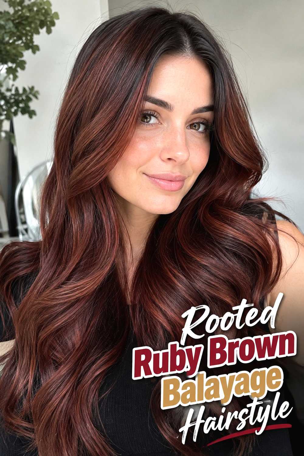 14. Rooted Ruby Brown Balayage Hairstyle