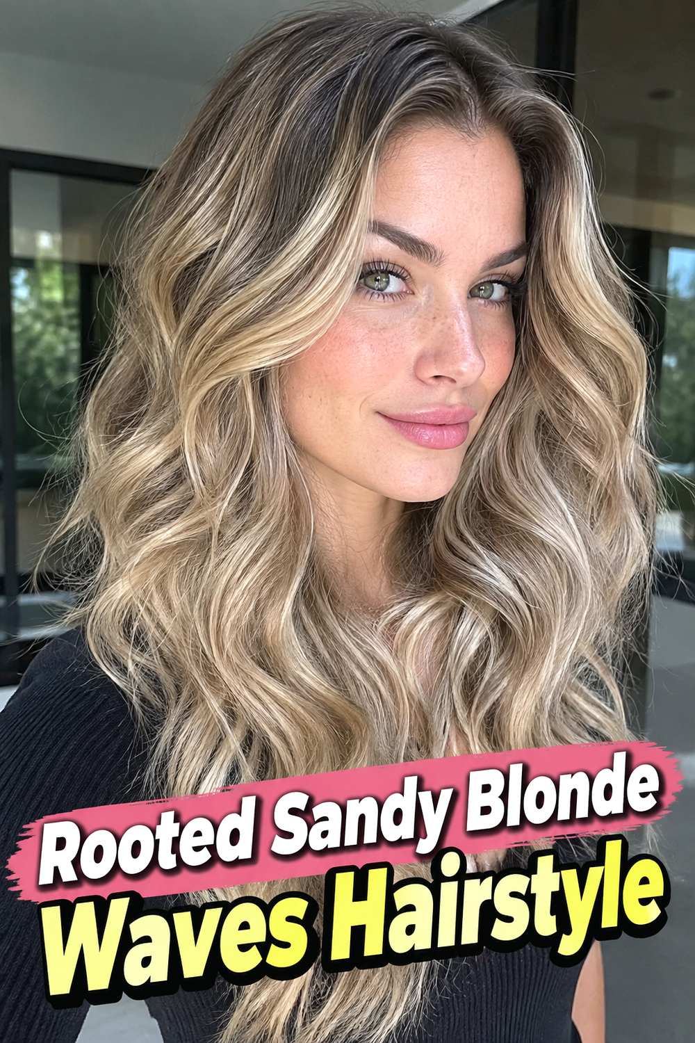 Rooted Sandy Blonde Waves Hairstyle