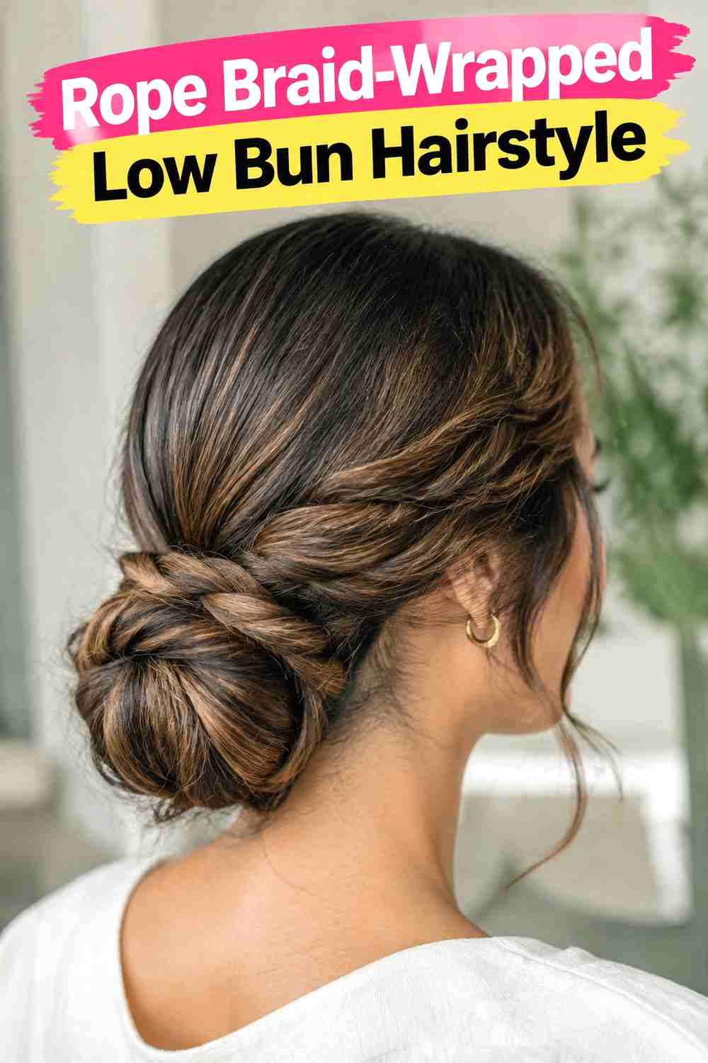 8. Rope Braid Wrapped Low Bun Hairstyle