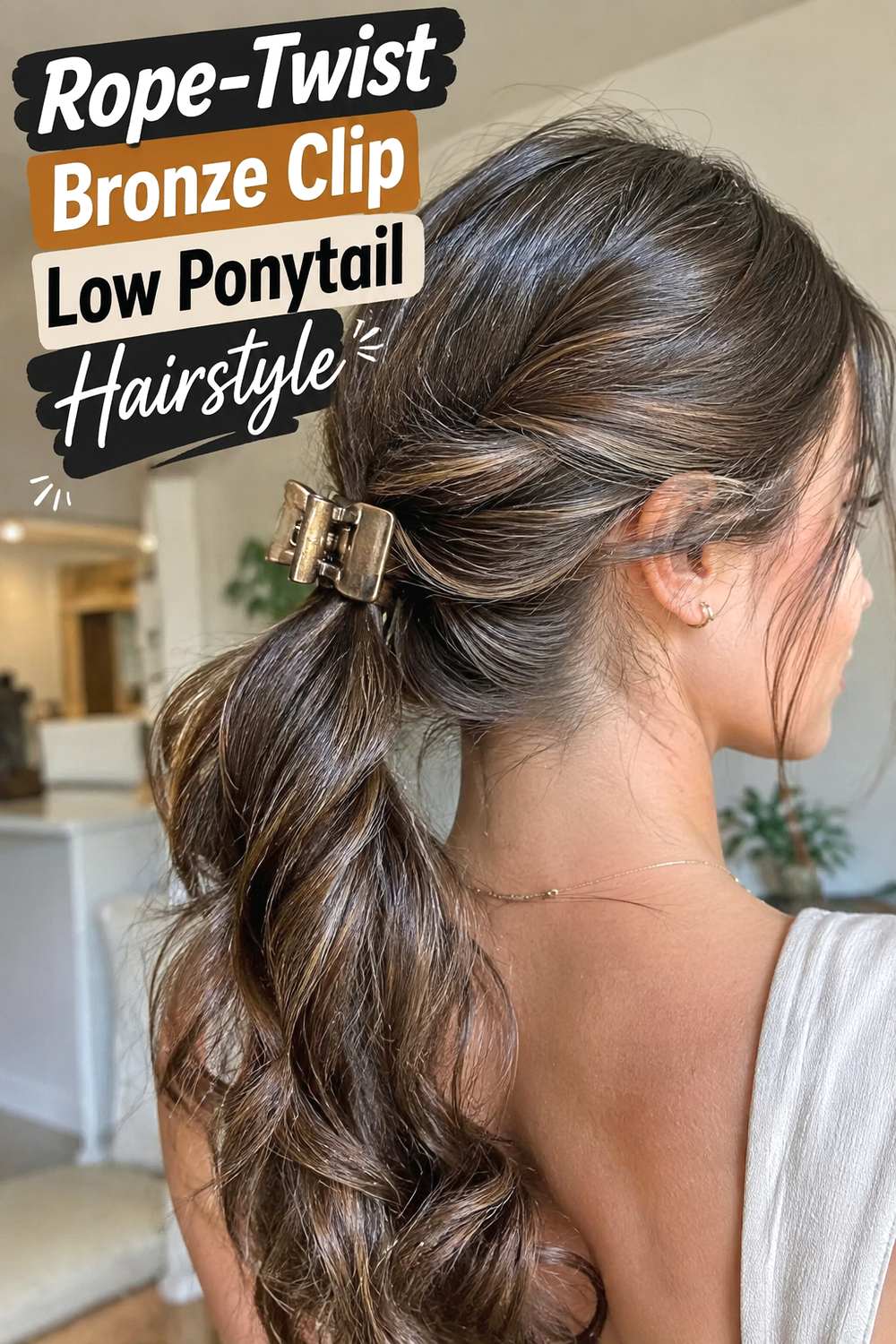 Rope-Twist Bronze Clip Low Ponytail Hairstyle