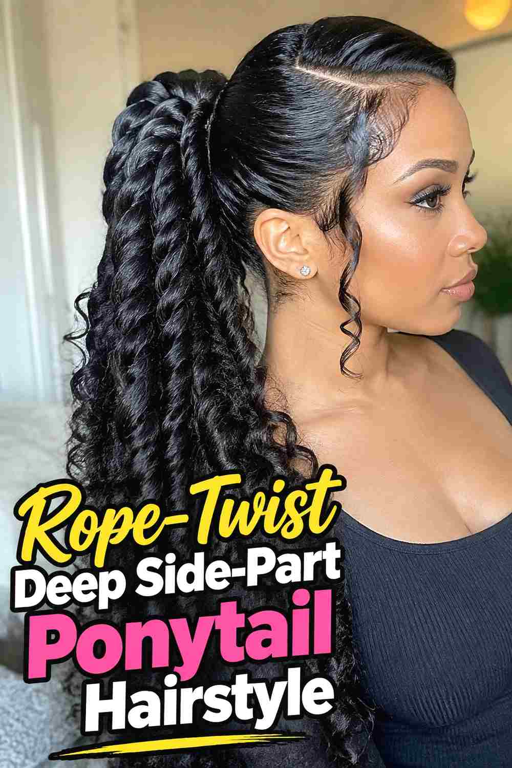 14. Rope Twist Deep Side Part Ponytail Hairstyle