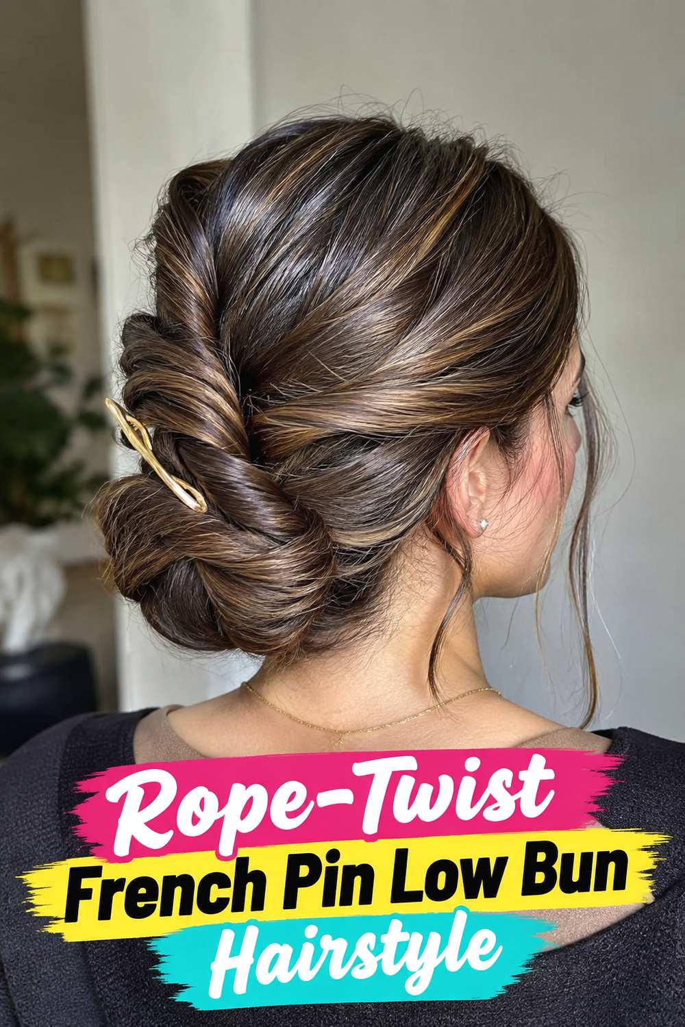 Rope-Twist French Pin Low Bun Hairstyle