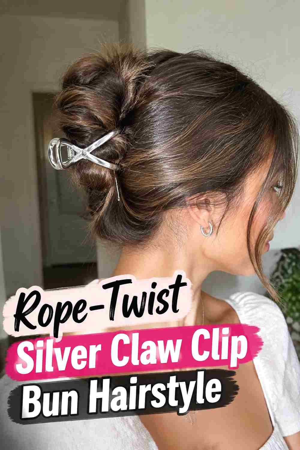 13. Rope Twist Silver Claw Clip Bun Hairstyle