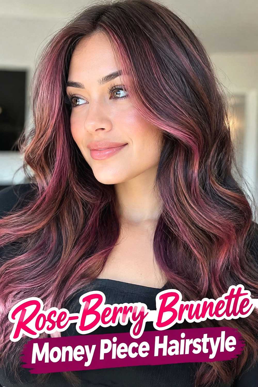 6. Rose Berry Brunette Money Piece Hairstyle
