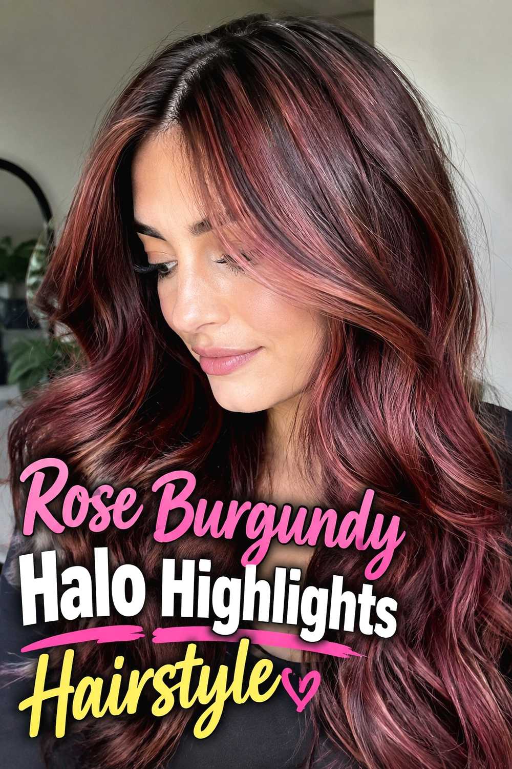13. Rose Burgundy Halo Highlights Hairstyle