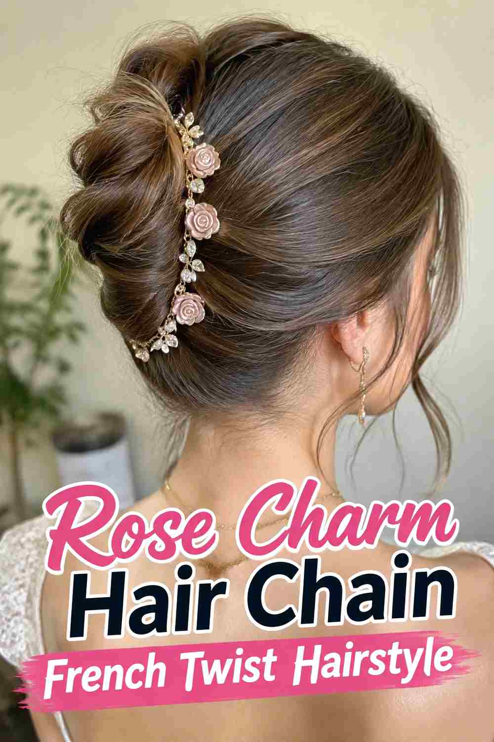 12. Rose Charm Hair Chain French Twist Hairstyle