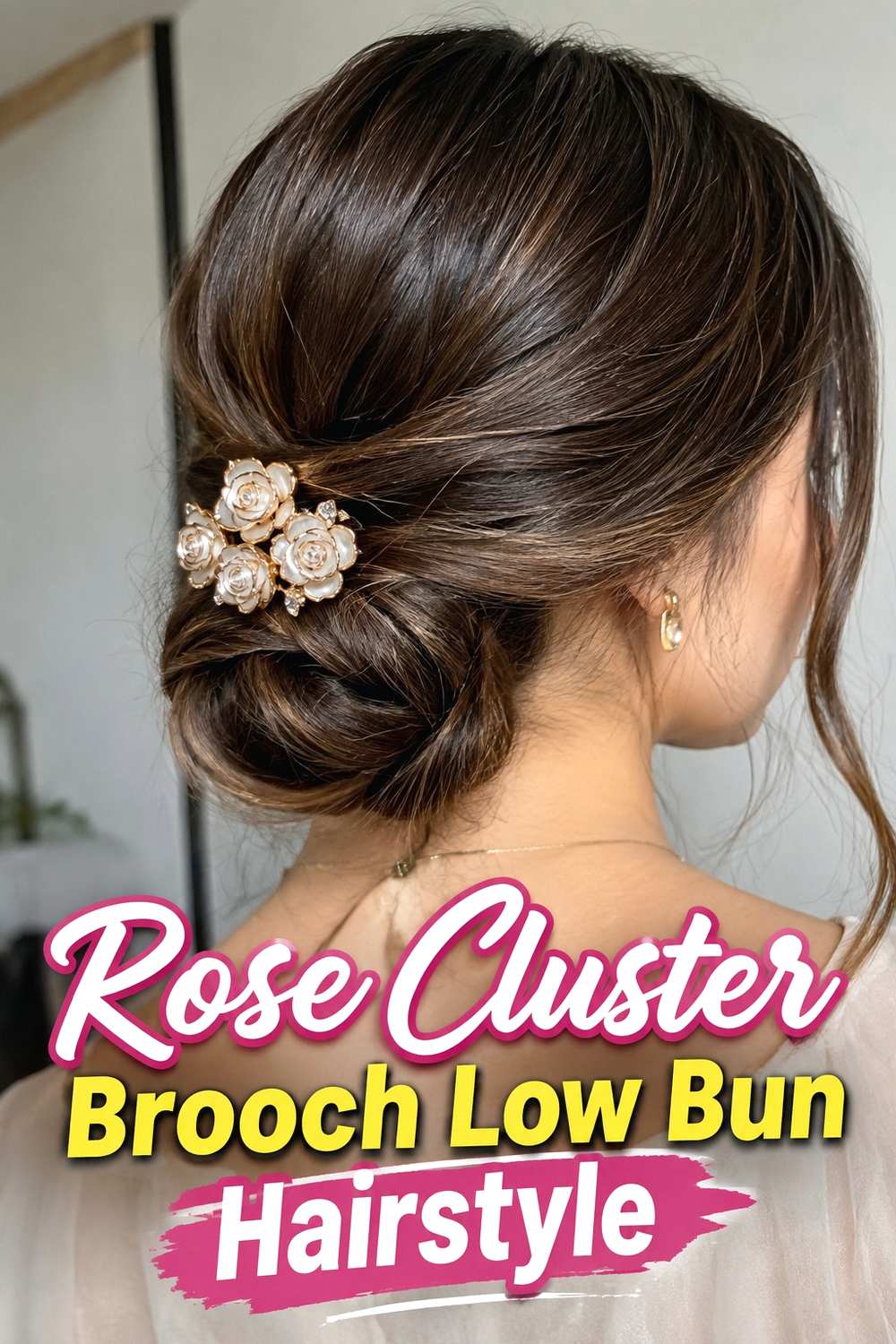 2. Rose Cluster Brooch Low Bun Hairstyle