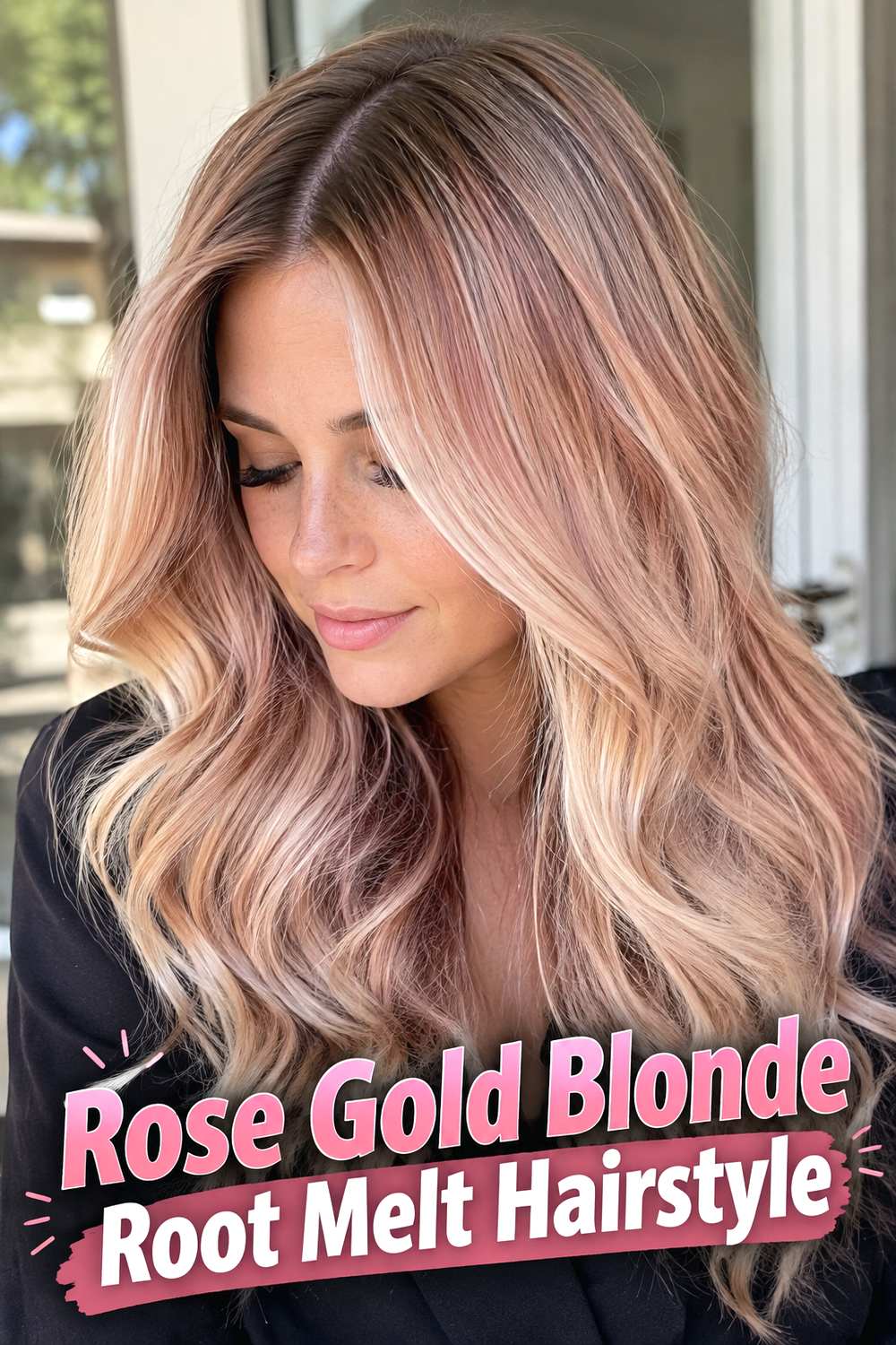 8. Rose Gold Blonde Root Melt Hairstyle