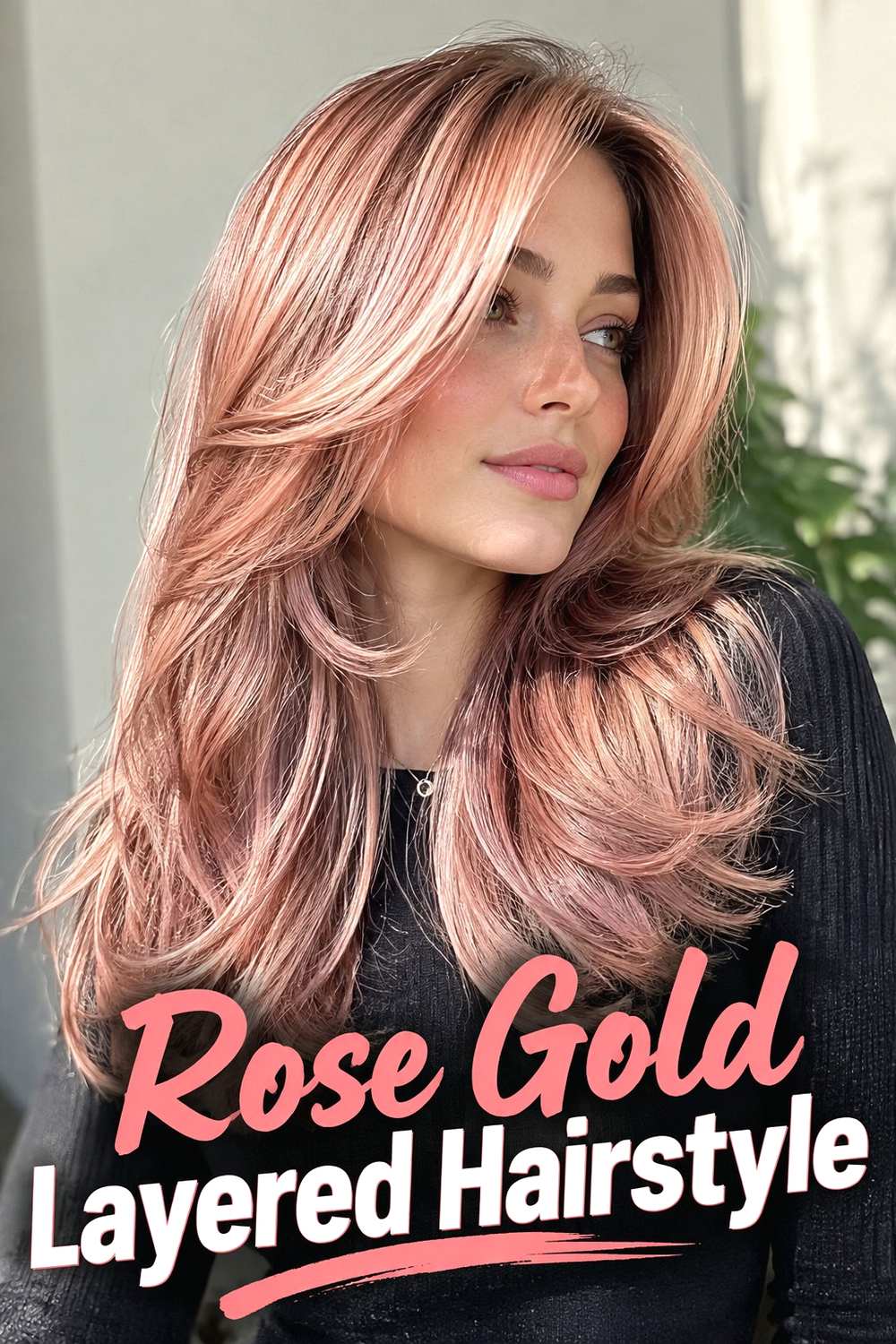 2. Rose Gold Layered Hairstyle