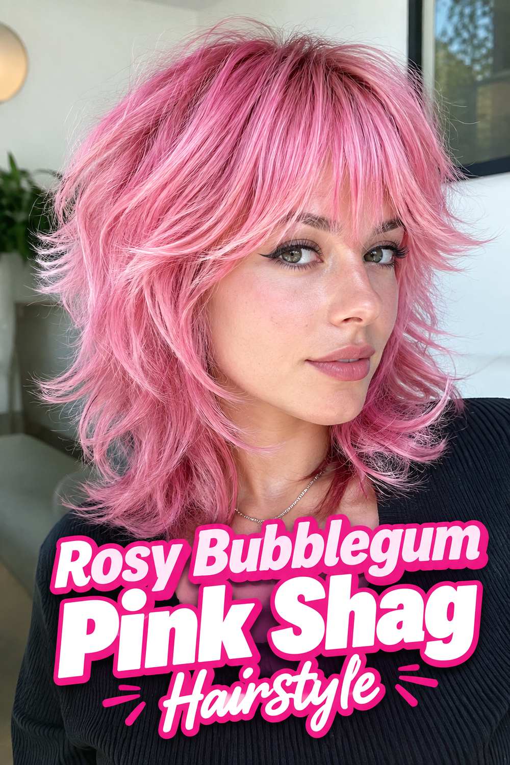 Rosy Bubblegum Pink Shag Hairstyle