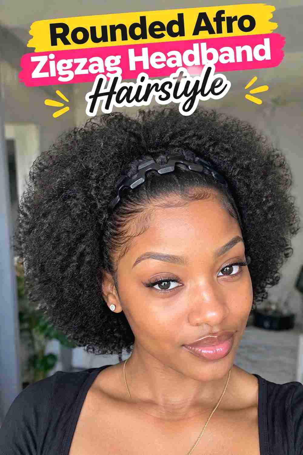 9. Rounded Afro Zigzag Headband Hairstyle
