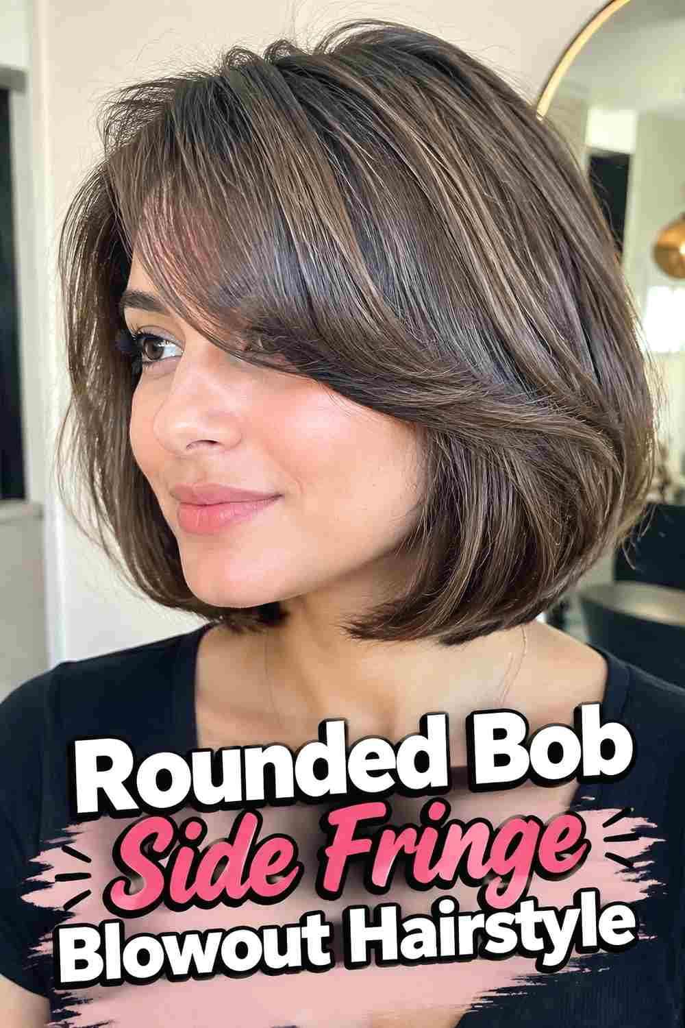 10. Rounded Bob Side Fringe Blowout Hairstyle