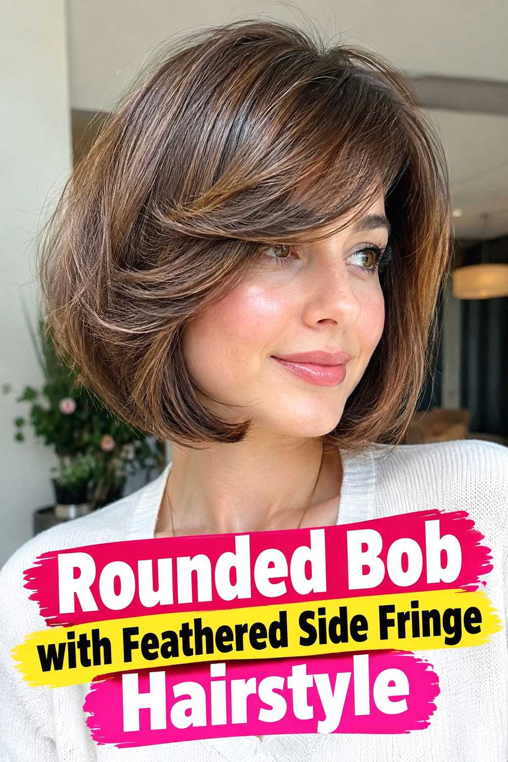 14. Rounded Bob With Feathered Side Fringe Hairstyle