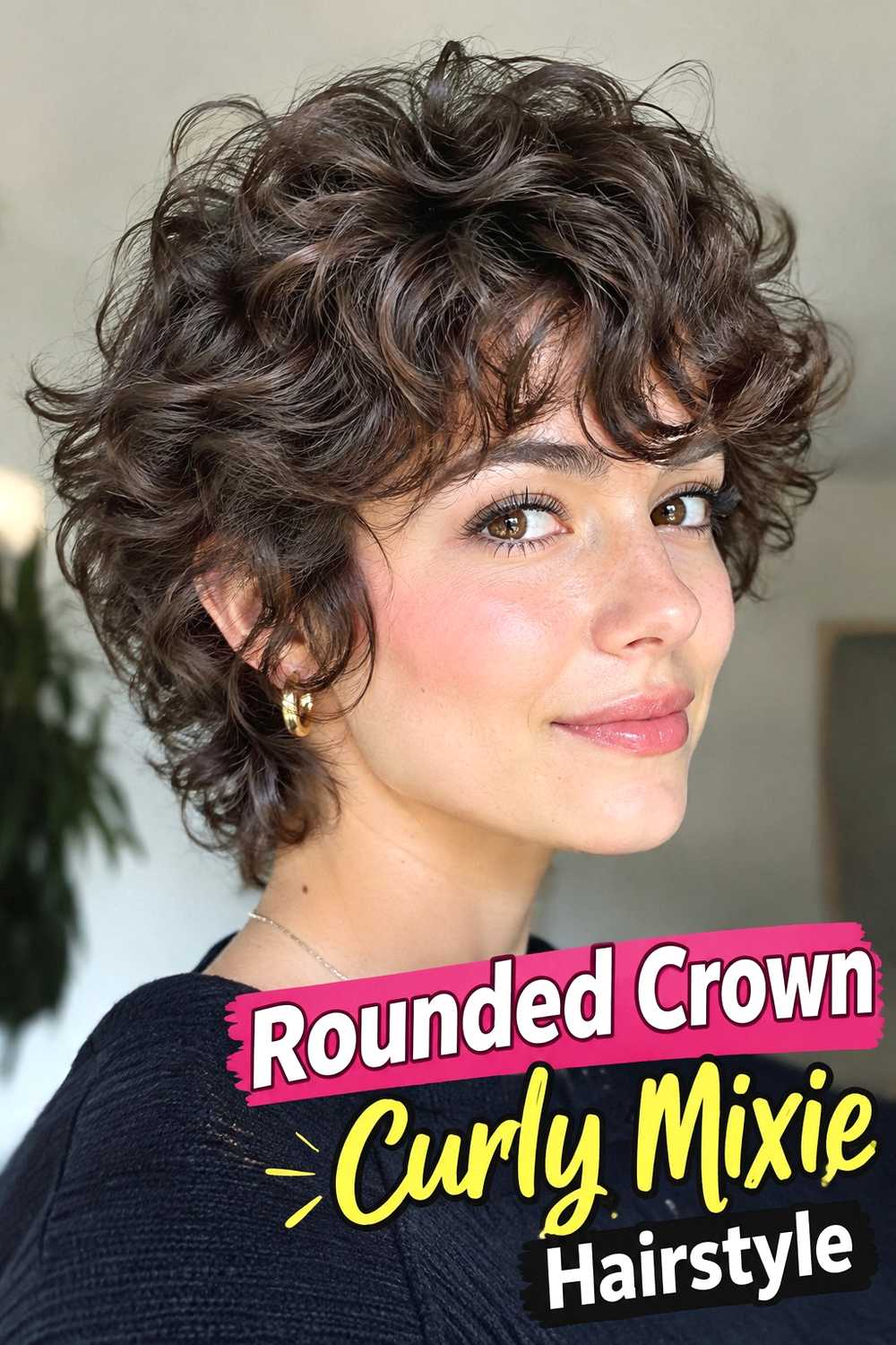 3. Rounded Crown Curly Mixie Hairstyle