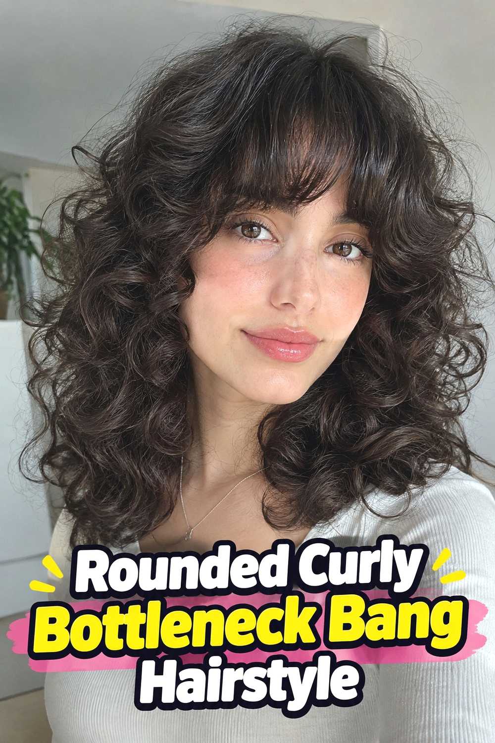 14. Rounded Curly Bottleneck Bang Hairstyle