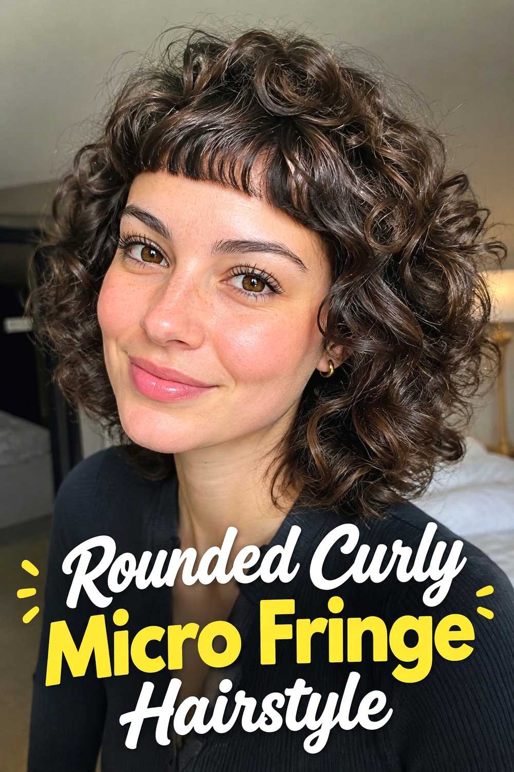 16. Rounded Curly Micro Fringe Hairstyle